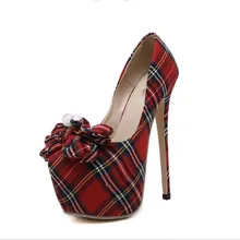2017 British Style Vintage Women Pumps Lattice Plaids Bowknot Denim Canvas Cloth Stilettos Princess Party Cocktail Woman Shoes