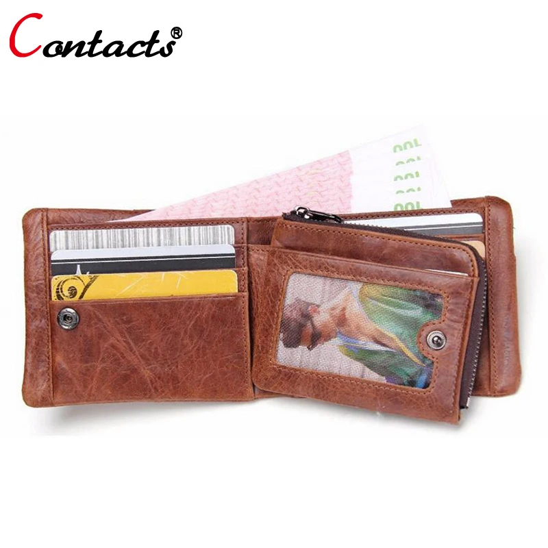 

CONTACT'S Men wallets genuine leather wallet men coin purse leather wallet clutch male card holder small wallet zipper men handy