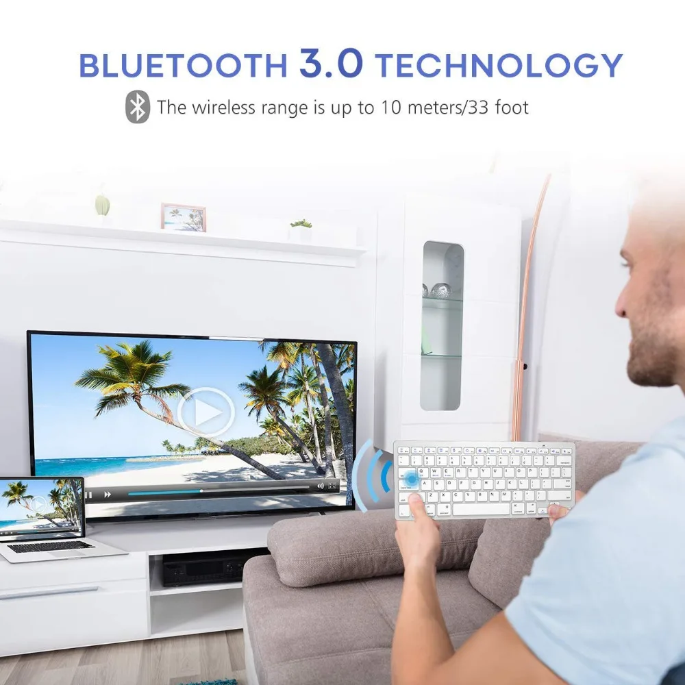 Russo Espanhol Francês Alemão Hebraico Brasil-português Ultra Slim Universal Teclado Bluetooth sem Fio para Ios Android Win - Imagem 5