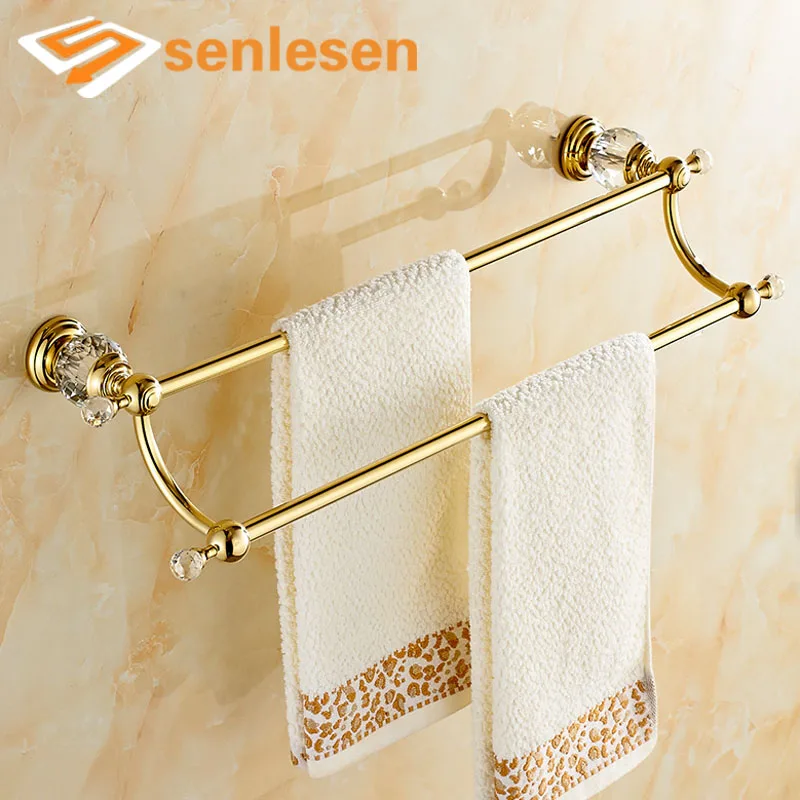 

Wholesale And Retail Dual Towel Rack Holders Crystal Hangers Bathroom Towel Bars Wall Mounted