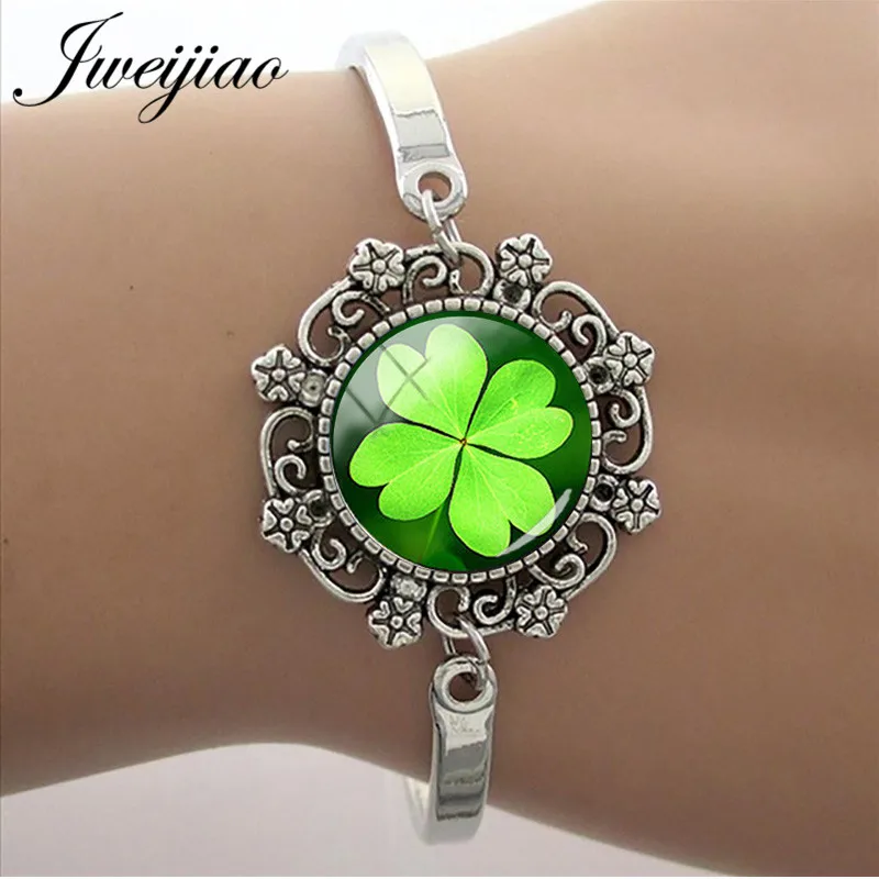 

JWEIJIAO Four-leaf clover Lace Charm Bracelets Starry sky Books Antique Silver Plated Chain Bangles Geometric Jewelry T673
