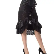 Юбка в готическом стиле ретро винтажная Женская Панк Передняя Пряжка неэластичная Талия рюшами атласная и открытая Цветочная кружевная юбка русалки