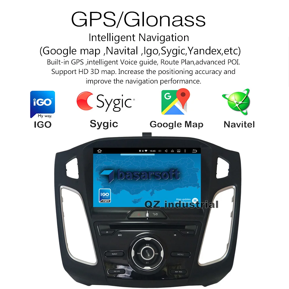 Discount QZ industrial HD 9inch IPS Android 8.1 for Ford Focus 2012-2015 Car DVD player with Radio Navigation GPS 3G 4G Wifi BT RDS Map 4