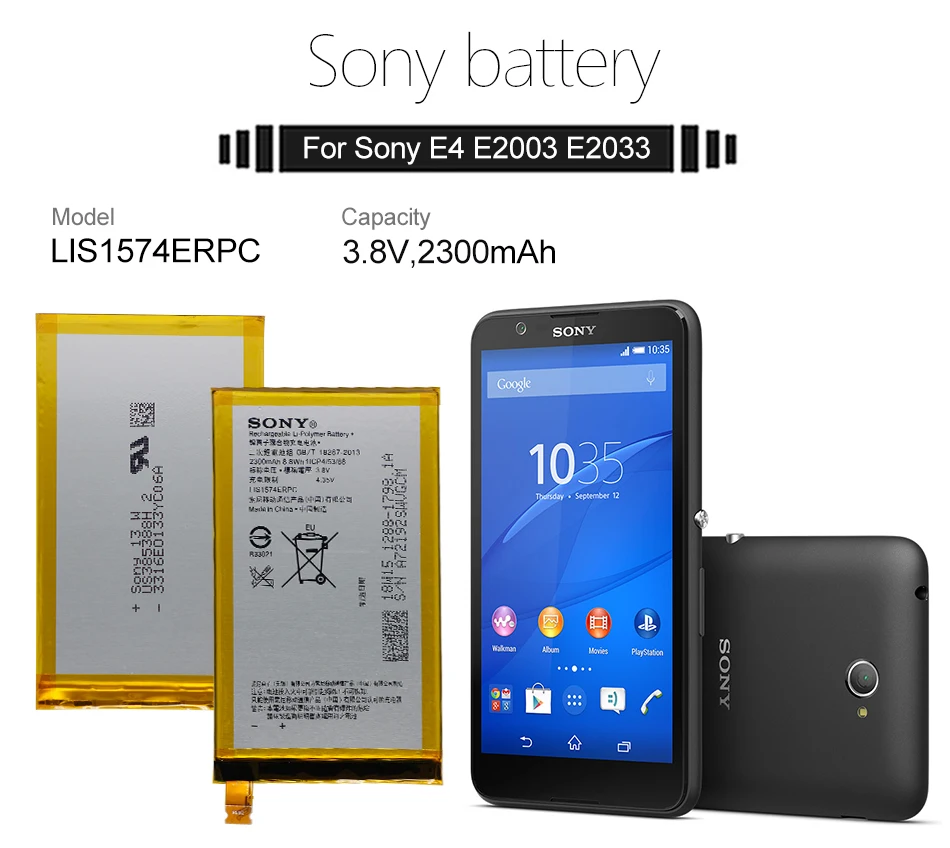 SONY Original Phone Battery For Sony Xperia E4 E2003 E2033 E2105 E2104 E2115 LIS1574ERPC 2300mAh Replacement Batteries Free Tool