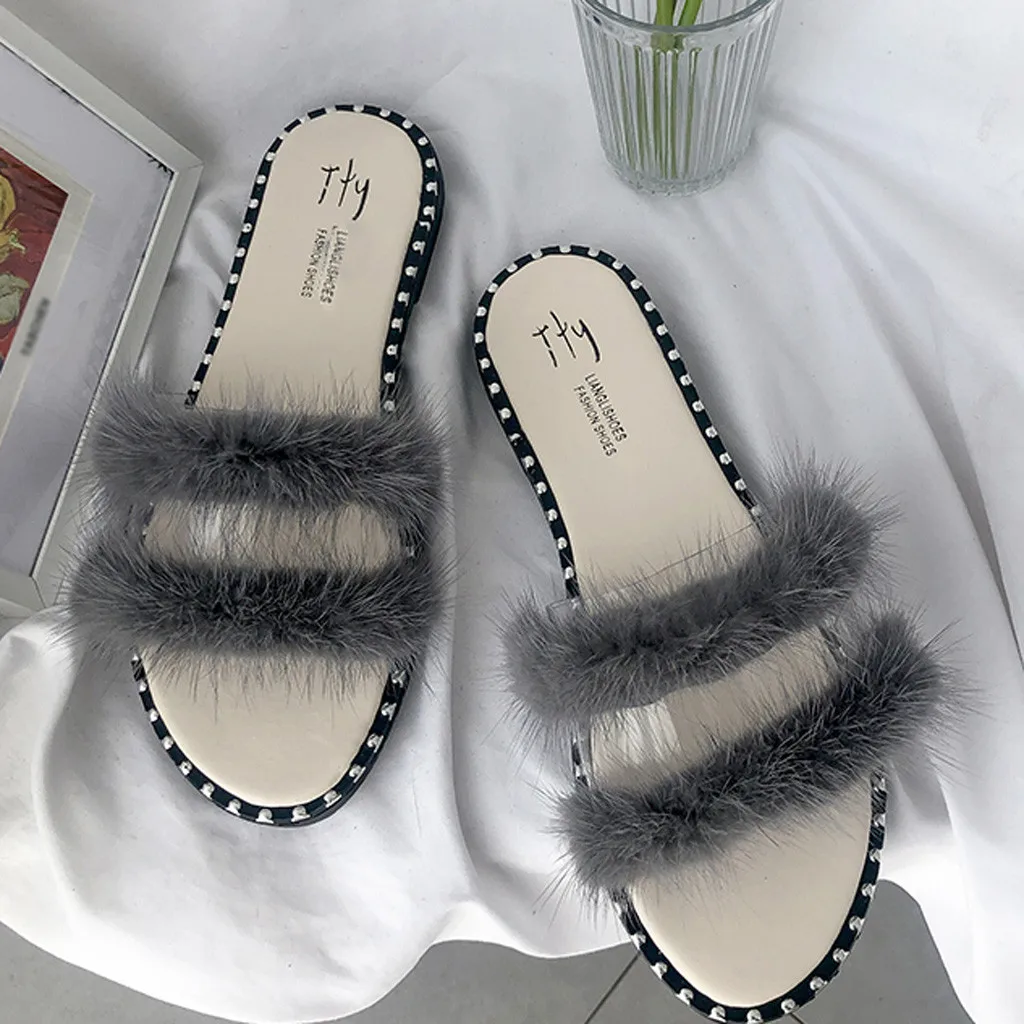 

Summer jelly slippers Women Fur Slippers Sandals ladies Casual Shoes Outdoor Slippers Summer Flat Sandals chanclas de mujer