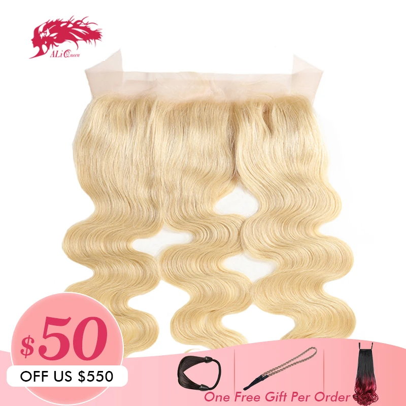 

Ali Queen Hair Products Brazilian Remy Hair 13"*4" Free Part 613 Blonde Lace Frontal Closure Body Wave Human Hair 130% Density
