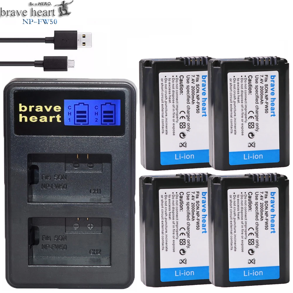 

4Pcs 2000mAh NP-FW50 NP FW50 Battery + LED USB Dual Charger for Sony Alpha a6500 a6300 a7 7R a7R a7R II a7II NEX-3 NEX-3N NEX-5