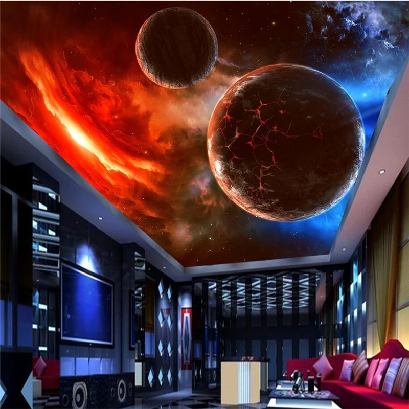 wellyu Stereo Suspended Meteorite Cosmic Star 3D Zenith Mural Custom Large Green Wallpaper papel de parede para quarto | Обустройство