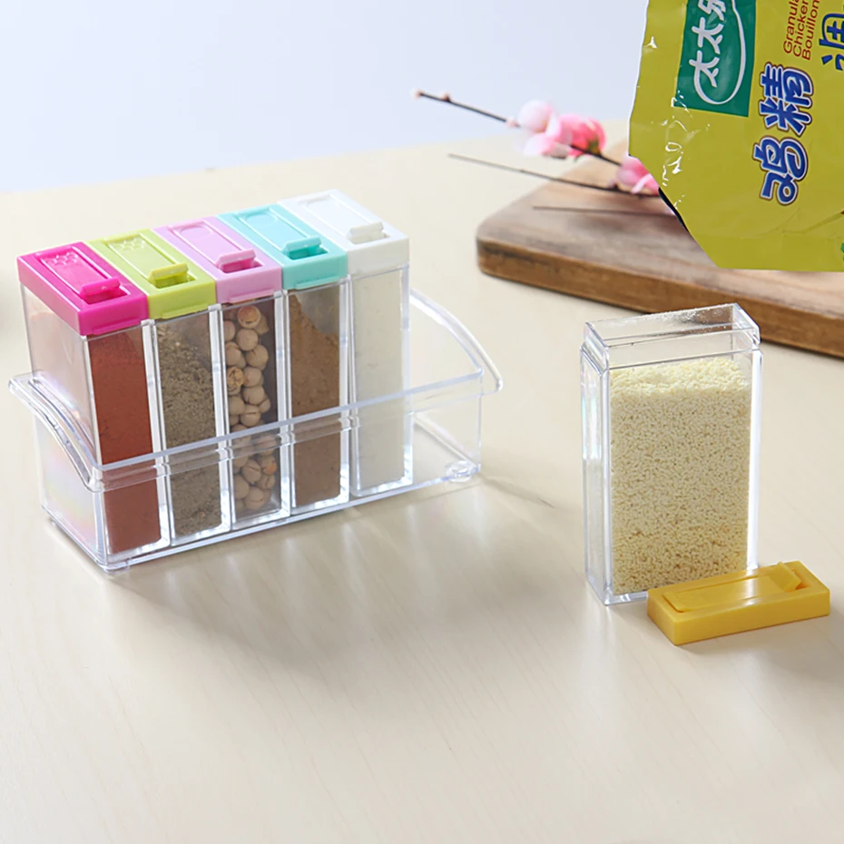 Clear Seasoning Rack Spice Pots 6 Piece Acrylic Seasoning Box Storage Container Condiment Jars Kitchen Accessories KT1079