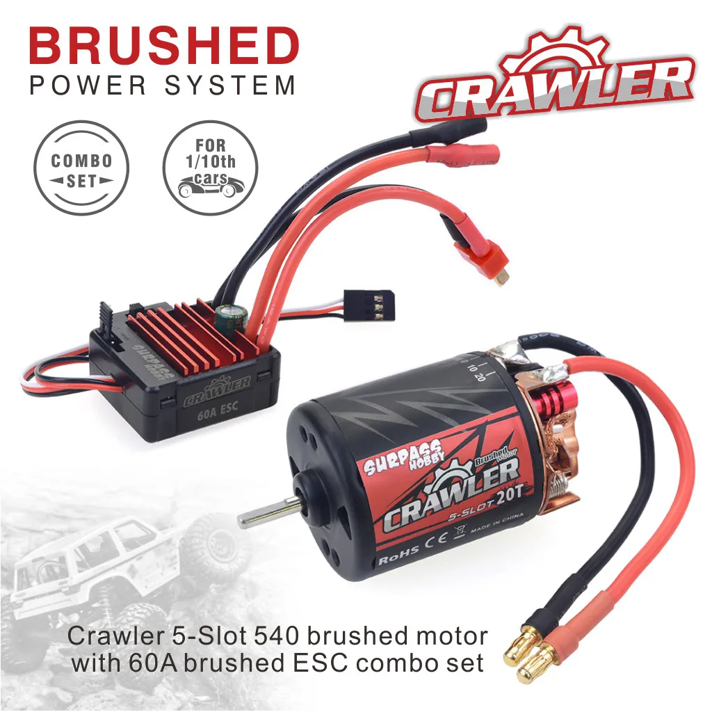 

SURPASS Hobby 540 11T/13T/16T/20T 5-Slot Brushed Motor + 60A ESC SURPASS Hobby Programming Cardfor 1/10 RC Crawler RC Car Parts