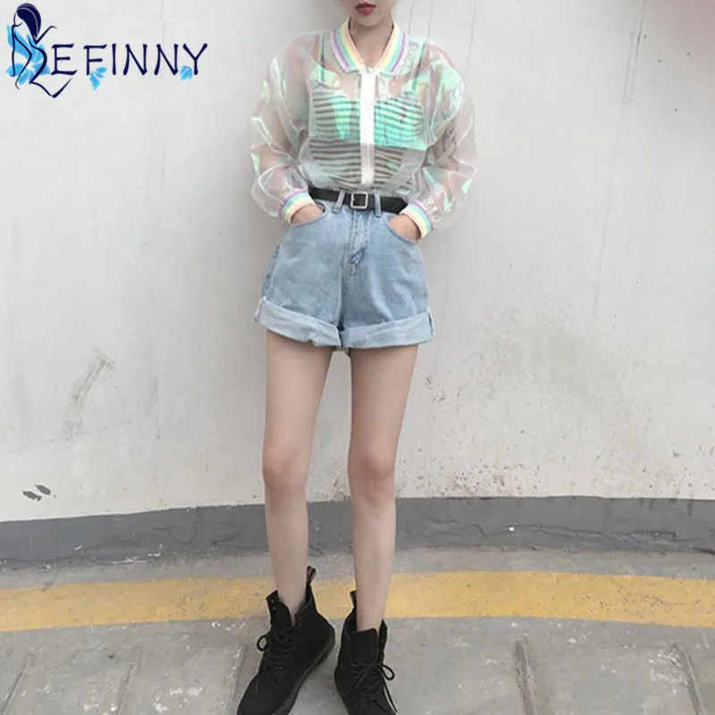 2018 Women Jacket Sunscreen Laser Rainbow Symphony Hologram Light Girl Coat Iridescent Transparent Bomber Jacket Sunproof 2018 Women Jacket Sunscreen Laser Rainbow Symphony Hologram Light Girl Coat Iridescent Transparent Bomber Jacket Sunproof