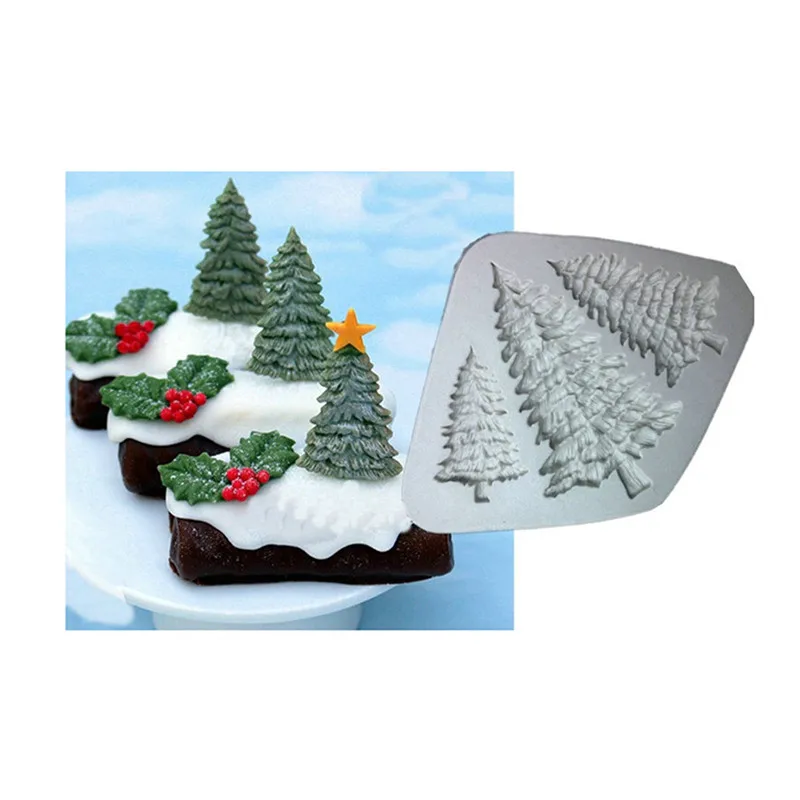 3 отверстия в форме рождественской елки силиконовые формы торт шоколадное печенье украшения помадки инструменты для приготовления печенья 3D силиконовые формы конфеты