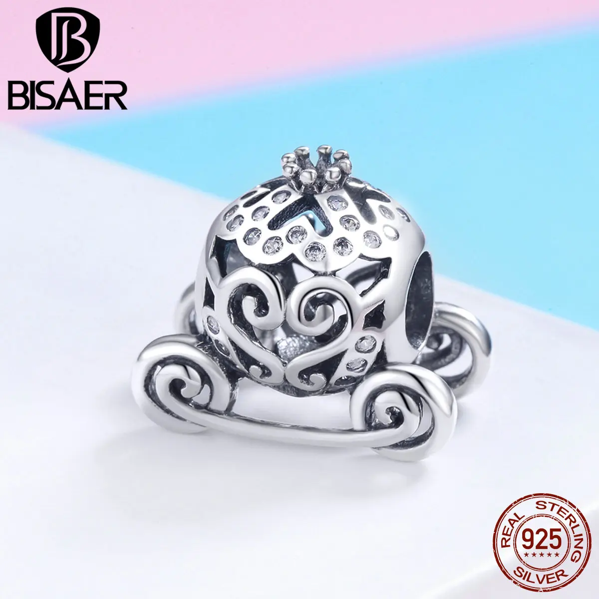 

Real 925 Sterling Silver Pumpkin Carriage Charms CZ Princess Car Charm Beads Fit for Women Bracelets Jewelry Making ECC792