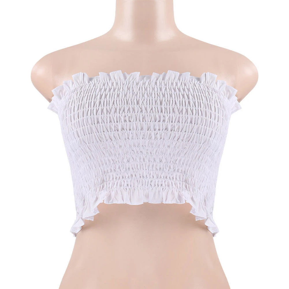 New Womens Strapless Sheering Ruched Bandeau Boob Tube Smoken Bra Crop Size 8-14