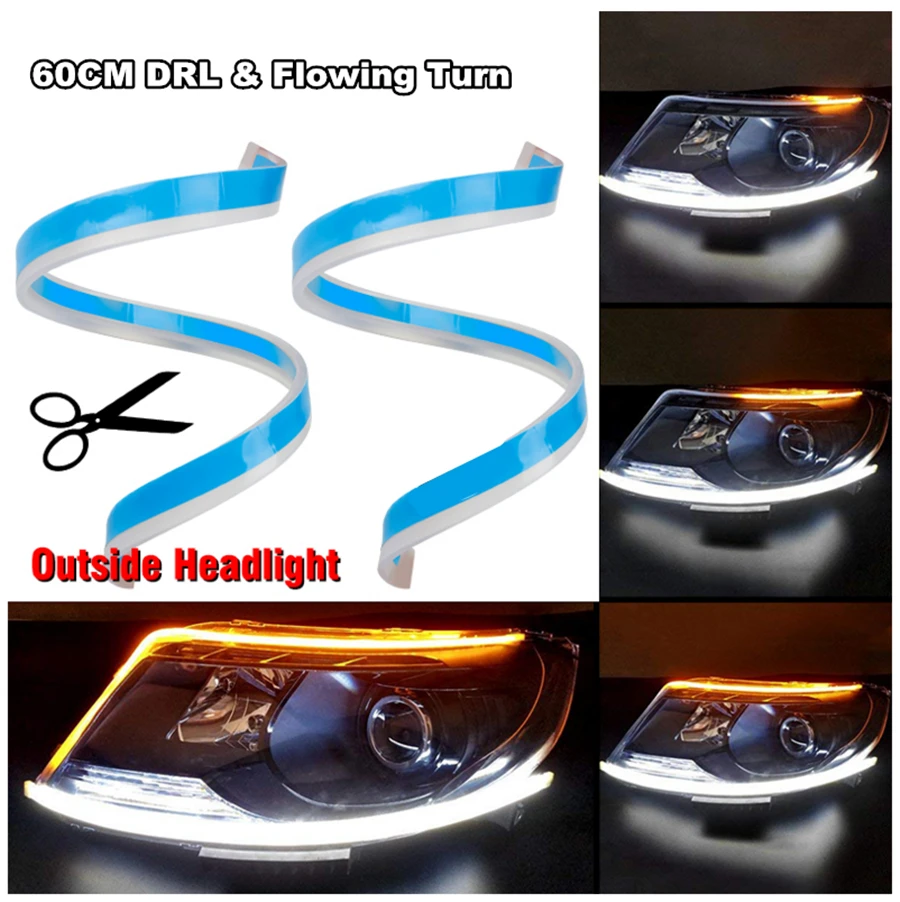 

Universal Car led Daytime Running Light Flow Runs Headlight LED Strip Brake Flowing sequentially Turn Signal Light IP68 60cm X 2