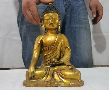 

12" Tibetan bronze Copper Buddhism Shakyamuni Tathagata Buddha Seat Bowl Statue