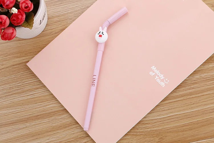 Креативная соломенная смешная ручка Canetas Kawaii Медведь кошка гелевые ручки для школы письма подарок для детей милые корейские канцелярские принадлежности для офиса - Цвет: Design 6