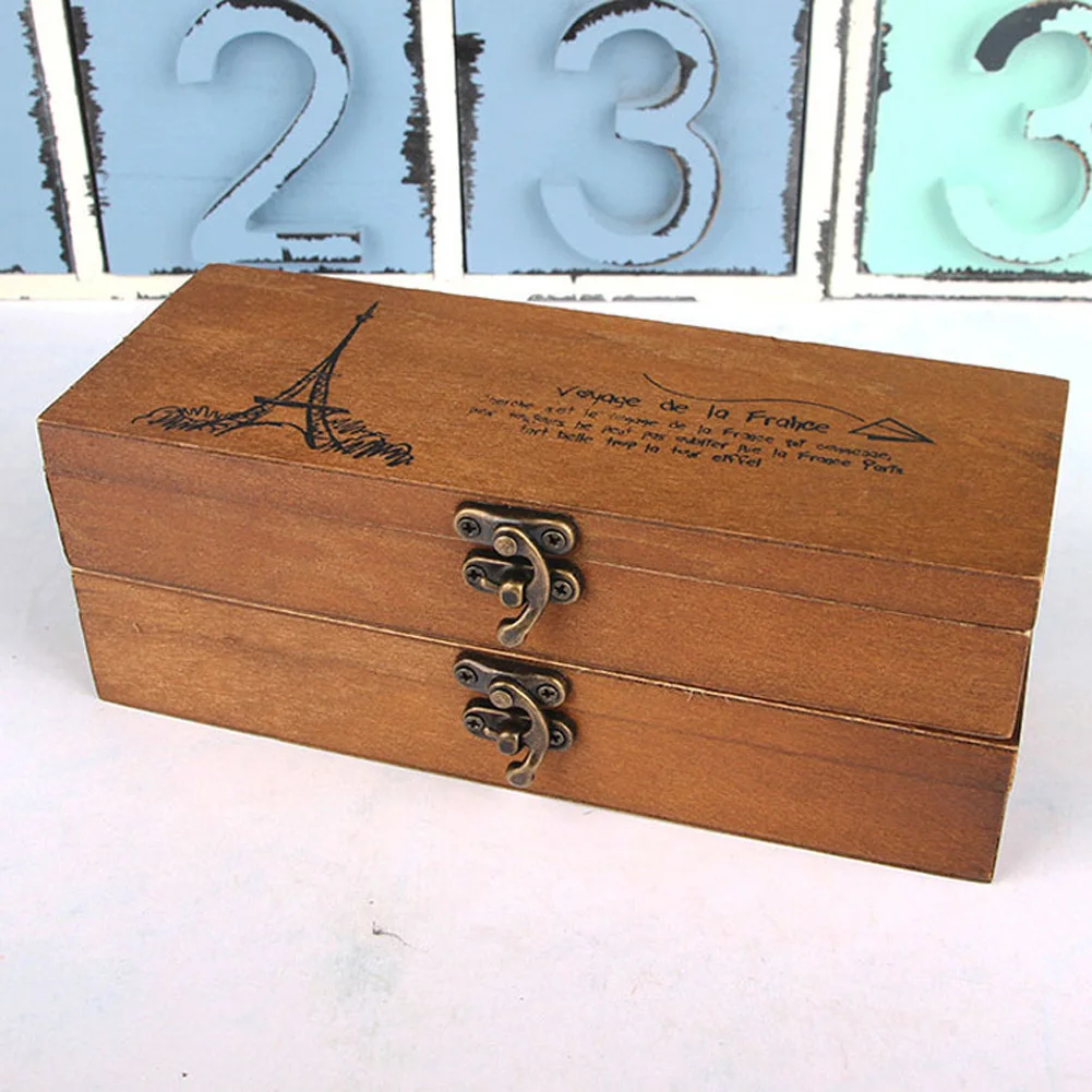 

1PC Retro Eiffel Tower Pen Pencil Case Holder Stationery Storage Wooden Box nostalgic retro wooden rectangle carier 19.5*7*4cm