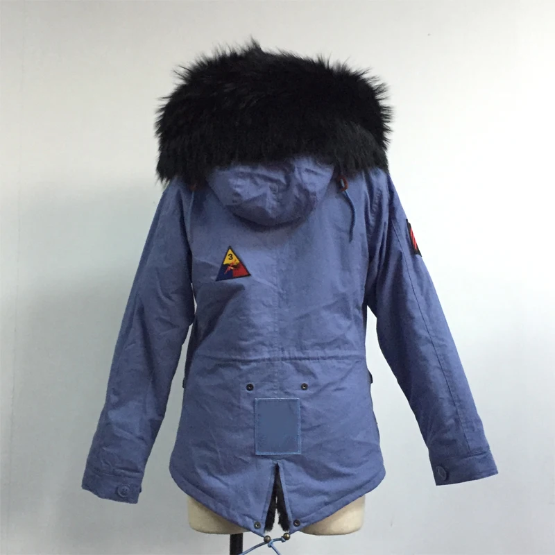 Couleur Manteau Fleur Bleu Denim Version Veste Courte Noir Collection Badge Nouvelle De Fourrure Broderie pq4tS4Y