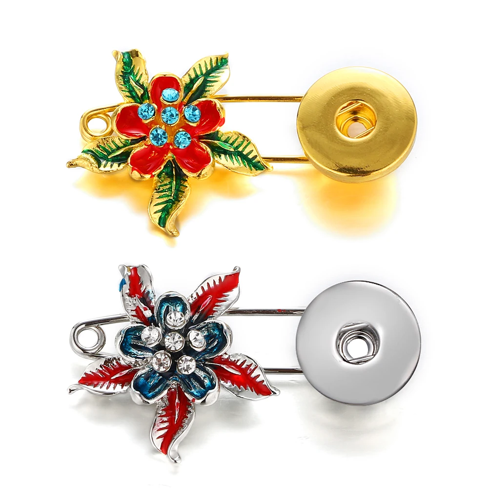 New Snap Jewelry 18mm Flower Metal Snap Button Brooch For Women Wedding