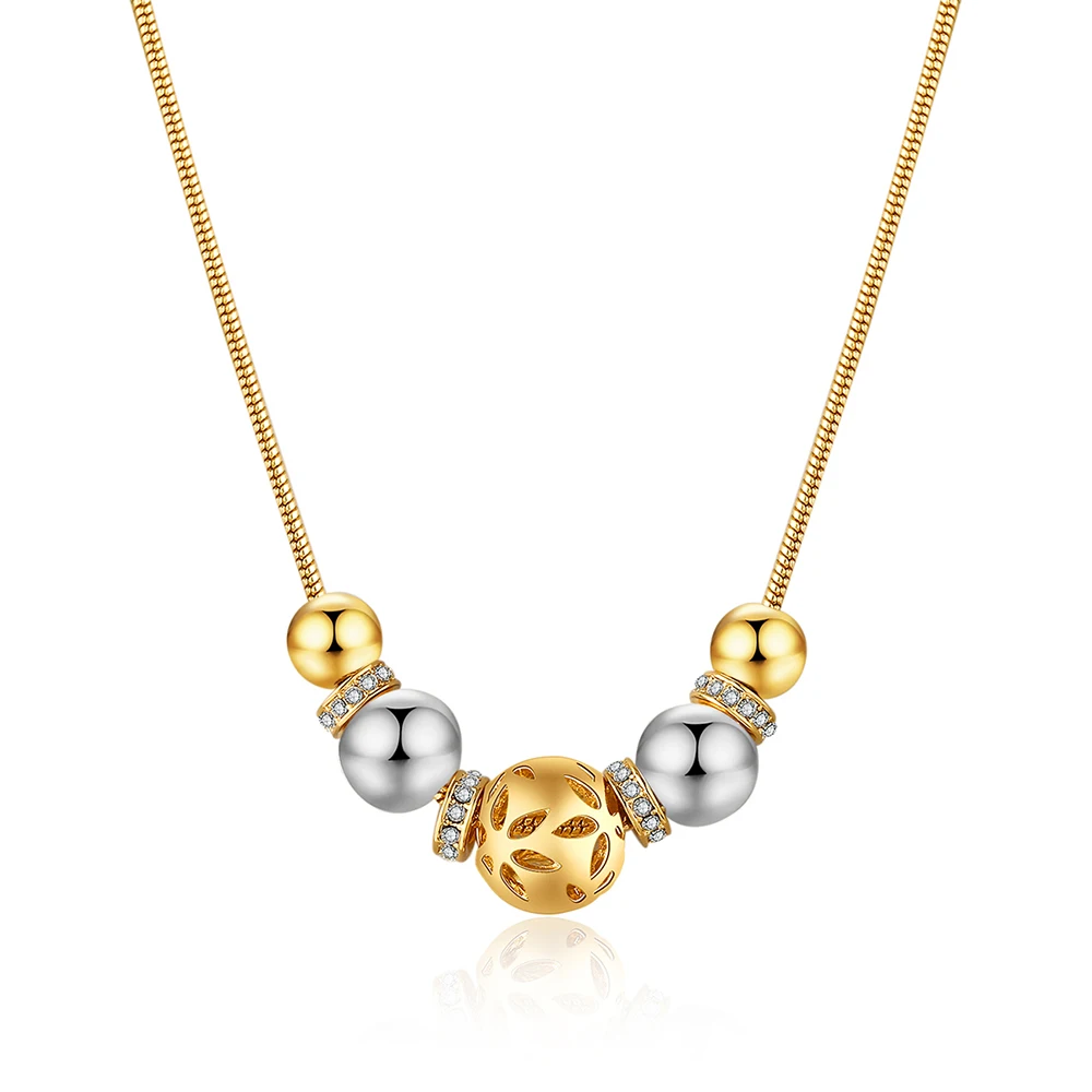 

SUKI Trendy Gold Plate Women Necklace Luminous Shine Crystal from Austrian 5pcs Beaded Pendant Charm Chain Necklace Girls Gift