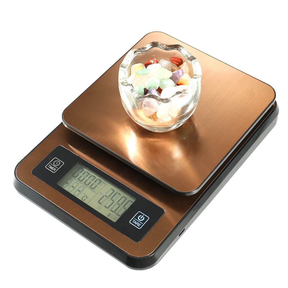 Высокая точность Timed ручная работа кофе электронные весы с температурным зондом ЖК-дисплей цифровые кухонные весы