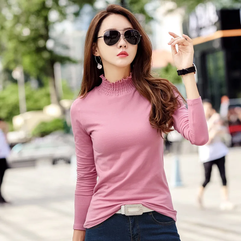 

New Winter T Shirt Women Basic Long Sleeve Turtleneck Female T-shirt Solid Color T-shirts For Women 2018 Autumn Casual Tshirt