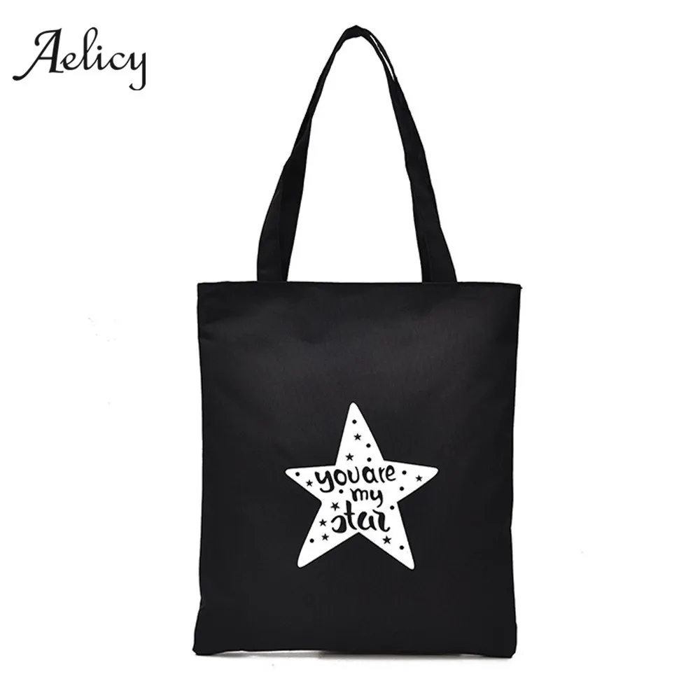 

Aelicy Girls Women Fashion Printing Bag Simple Letter Canvas Bag Shoulder Bag Handbag Female Zipper fashion Handbag 2019 new