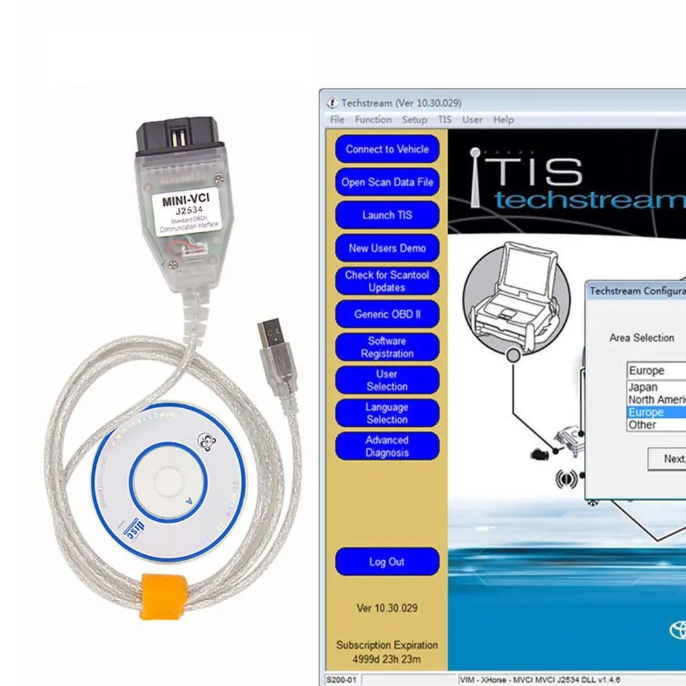 

High Performance VCI J2534 For Toyota TIS Techstream Cable Car OBD2 Diangostic Cable for Windows XP