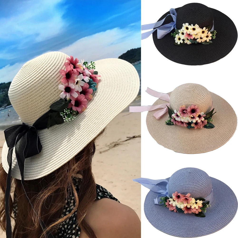 New Wide Brim Floppy Fold Sun Hat Summer Hats For Women Out Door Sun