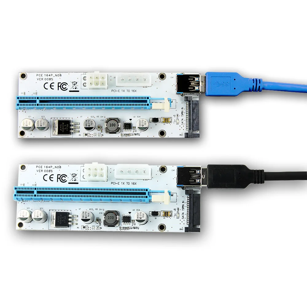 008S PAULO-KPC1364 -PCIe PCI-E PCI Express Riser Card 1X 4x 8x 16x USB 3.0 Data Cable 6 Pin SATA Power Supply for BTC Miner 2