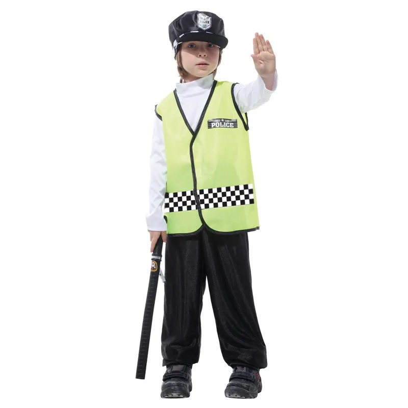 

M-XL Fantasia Boys Kids Traffic police Cosplay Disfraces Policeman Costume Halloween Costumes for Children Carnival party