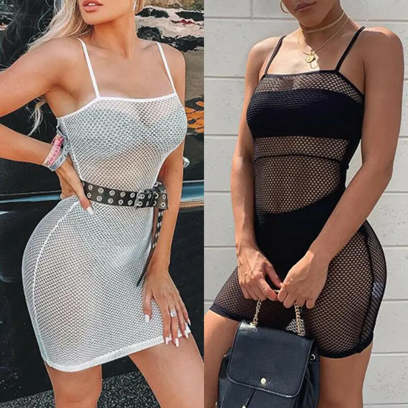 

New Style Women Sheer Bikini Cover Up Swimwear Swim Bathing Suit Beach Solid See Through Hollow Out Sleeveless Fashion Hot 2019