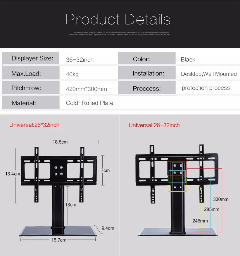 2"-32" ТВ кронштейн консольный черный стеклянный кронштейн для телевизора для ЖК-светодиодный ТВ Стенд