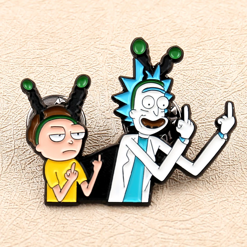

Anime Jewelry Rick And Morty Vintage Brooches Rick and Morty middle finger brooches Badges Enamel Safety Clothes Accessories
