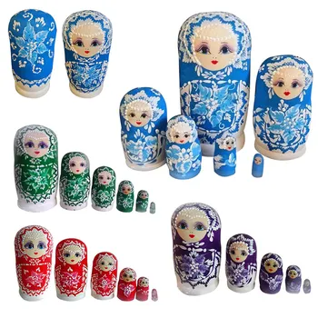 

Hot Sellin 6Pcs Russian Doll Basswood Mini Engraver Wooden Discolor Nesting Kids Matryoshka Interactive Toy Girls Gifts