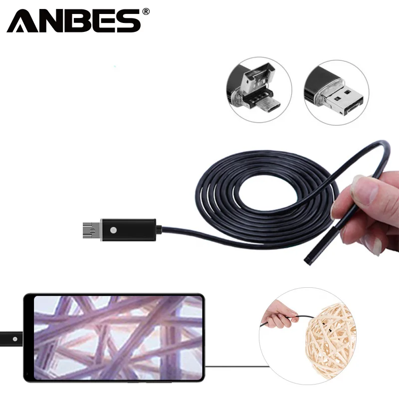 Beste ANBES 7mm Endoscoop Micro USB 2 in 1 Waterdichte Draad Inspectie USB Borescope 6 LED Mini Camcorders Voor Android windows Camera