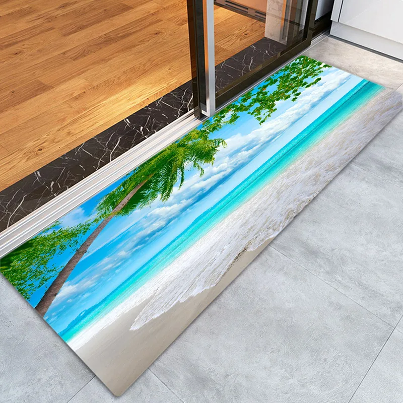Coconut Tree Seascape Door Mats Area Rug for Living Room Hallway Mats Non-slip Bedroom Rugs Kitchen Runner Rugs Bathroom Mats