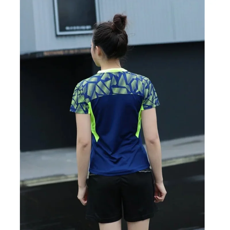 2 шт. Корейская спортивная одежда женские/мужские теннисные рубашки+ шорты Одежда для бадминтона одежда для настольного тенниса дышащий спортивный комплект 3XL - Цвет: women Sapphire blue
