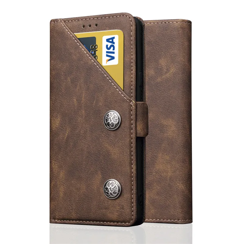 

Luxury High Quality Metal buttons Wallet Flip Cover Retro Leather Case For iPhone XS Max XR X