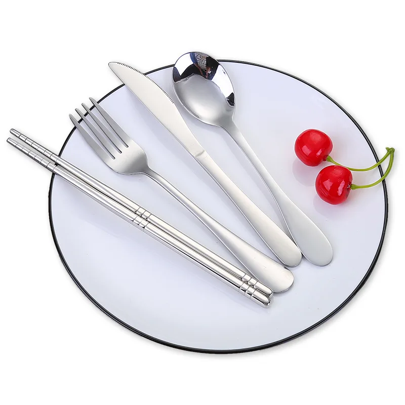

4 Pcs Portable Cutlerly Set Nordic Style Tableware 410 Stainless Steel Dinner Set Dinnerware Luxury knife Fork Set Western Cutle