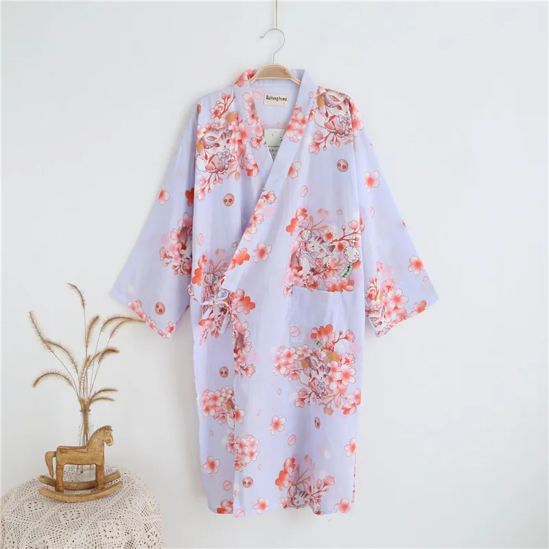 Летние для женщин пижамы 100% хлопок марли кимоно Cherry Blossom и Банни длинные халаты Домашняя одежда платья 20 видов стилей женское платье