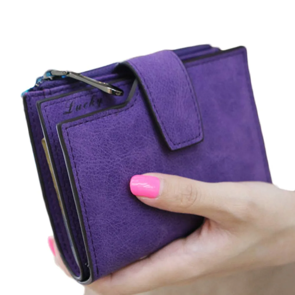 Модный женский мини-кошелек, магический двойной кожаный бумажник, держатель для карт, кошелек на молнии, маленький короткий кошелек, carteira feminin - Цвет: Фиолетовый