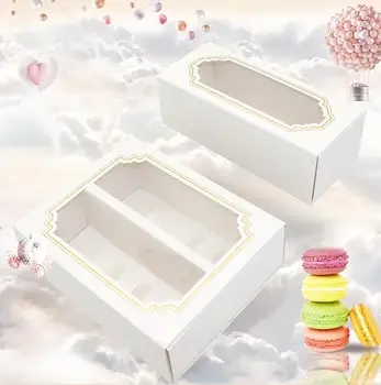 

20pcs White Cardboard Macaron Box With Clear Window Mini Cake Packaging Box DIY Dessert Candy Box For Party Gift Package