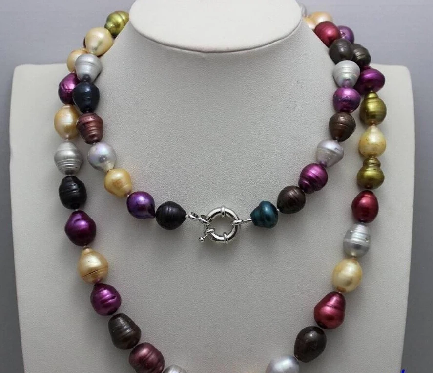 

hot sell- N2124 Multi-color Freshwater pearl Necklace 11x12mm-12x14mm 34"Alloy "Handmade" Beauty -Top quality free shipping