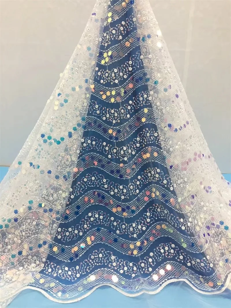 

African Sequins Lace Fabric 2019 High Quality Lace French Tulle Lace Nigerian Lace Fabrics For Wedding Dress