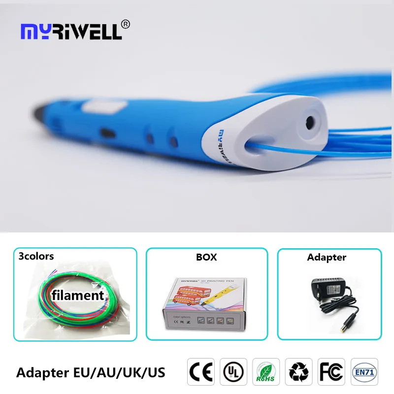 Myriwell 3d Ручка 3d Ручка для печати rp-100a ручка для рисования с 20 цветными ABS нитями 3 D ручка Бесплатный узор и подставка для ручки Быстрая - Цвет: only bule  pen