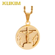 RP102 Xukim Jewelry Round Coin Cross Pendant Stainless steel Juses Religion Pendant Necklace rp114 xukim jewelry bible jesus cross stainless steel religion pendant necklace