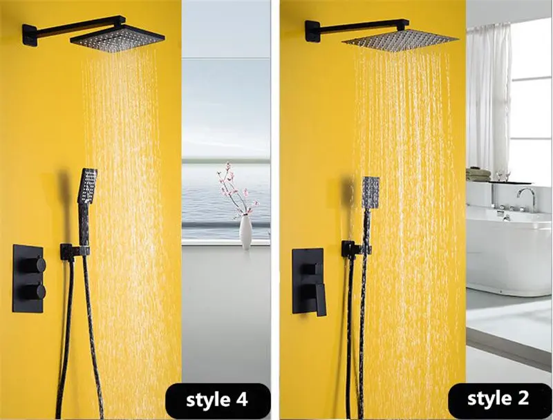 Ванная комната латунный смеситель для душа набор в стену дождь Осень черный душ кран настенный смеситель кран 8 "душевая головка с ABS ручной