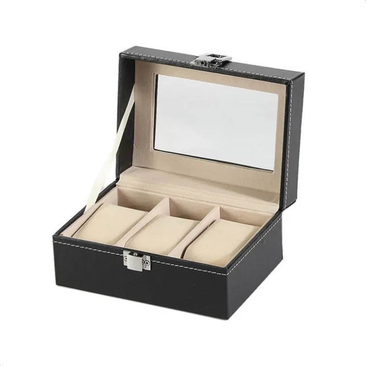 Коробка для часов из искусственной кожи черная коробка для хранения часов с окошком женский подарочный футляр для украшений дисплей посылка чехол